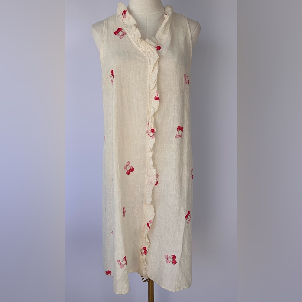 Bellambra Women’s Linen/Cotton Shift‎ Dress Ruffle Collar to Bottom Hem Large